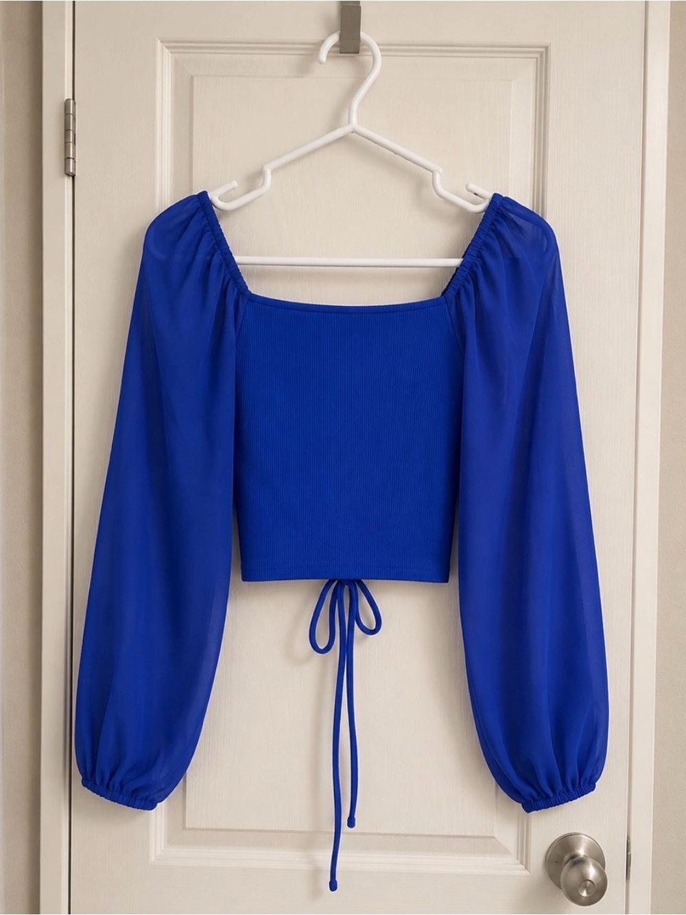 🆕 Women’s Royal Blue Ruched Drawstring Crop Top - Picture 4 of 6
